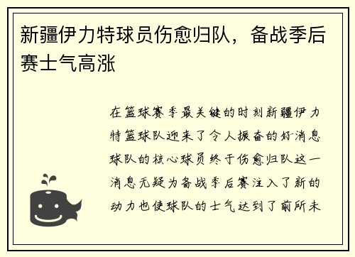 新疆伊力特球员伤愈归队，备战季后赛士气高涨