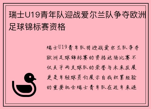 瑞士U19青年队迎战爱尔兰队争夺欧洲足球锦标赛资格