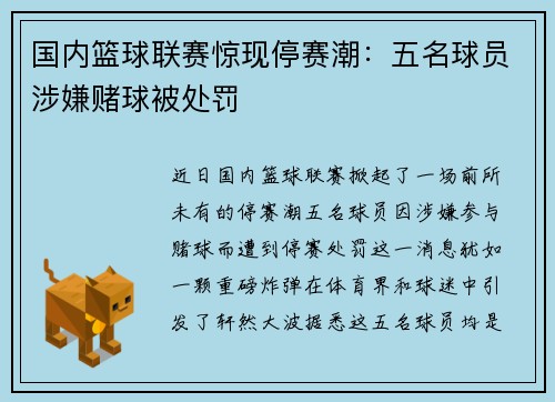 国内篮球联赛惊现停赛潮：五名球员涉嫌赌球被处罚