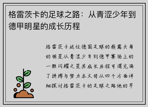 格雷茨卡的足球之路：从青涩少年到德甲明星的成长历程