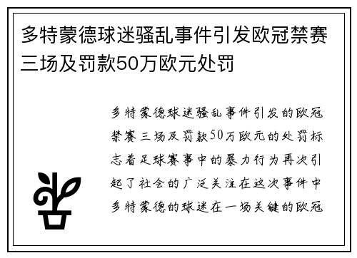 多特蒙德球迷骚乱事件引发欧冠禁赛三场及罚款50万欧元处罚