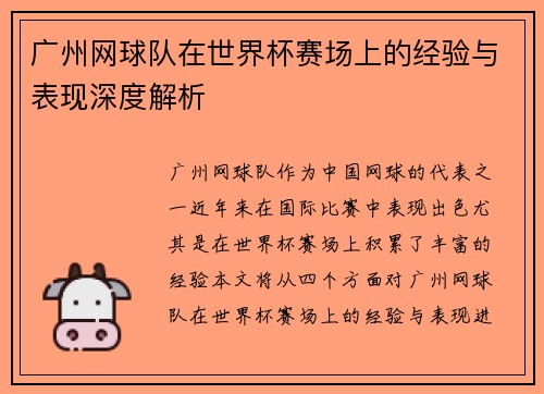 广州网球队在世界杯赛场上的经验与表现深度解析