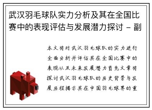 武汉羽毛球队实力分析及其在全国比赛中的表现评估与发展潜力探讨 - 副本